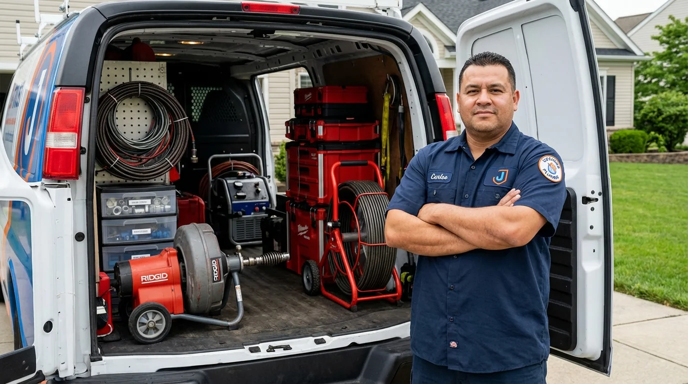 Professional drain cleaning equipment and Johns Plumbing LLC plumber in Fort Leonard Wood