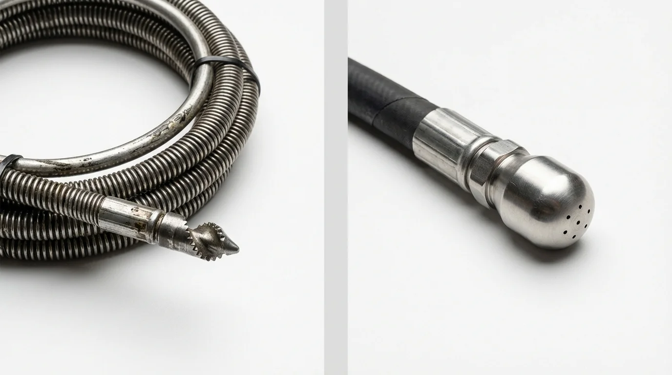 Drain snake cable and hydro jetting nozzle used for drain cleaning in Fort Leonard Wood, MO